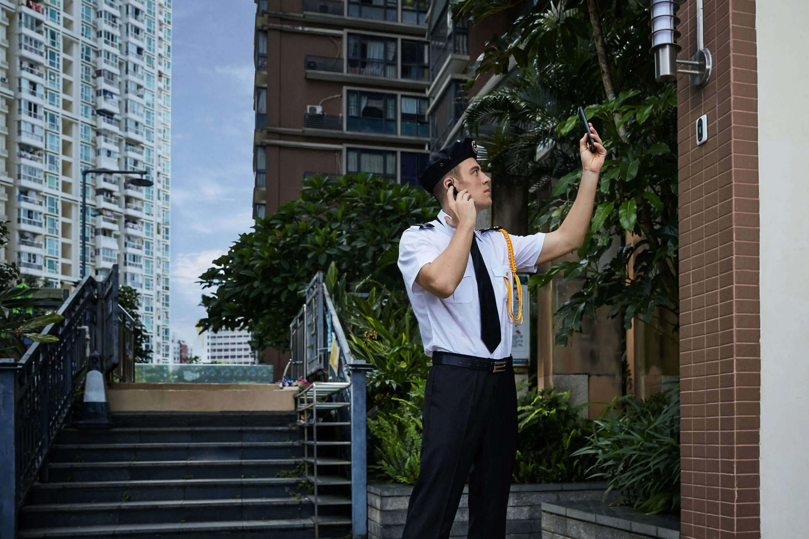 Service team using two-way radios